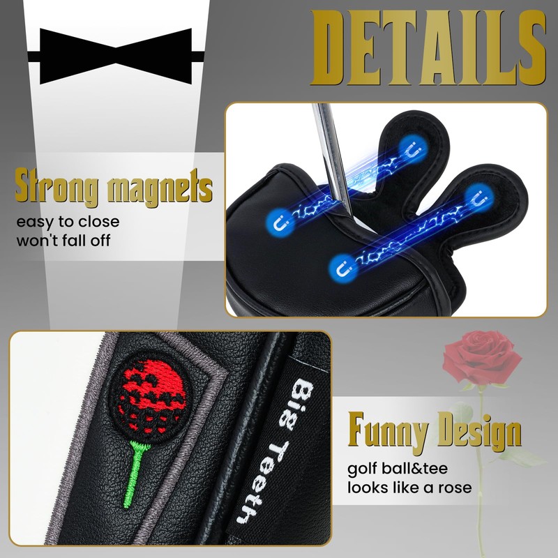 Golf Mid Half Mallet Putter Head Cover Magnetic Closure Centre-shaft
