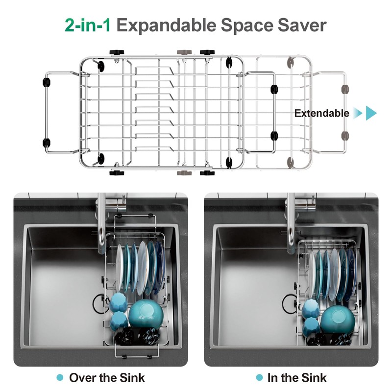 GSlife Small Sink Dish Drying Rack - Expandable Stainless Steel