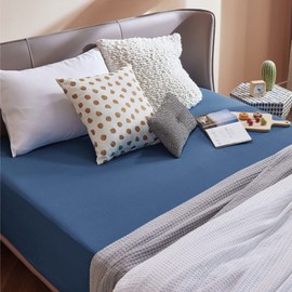 Bedsure Fitted Sheet, 180 x 200 cm, Box Spring Bed Topper, Polyester Microfibre Material, Bed Sheet for Mattress Height up to 30 cm, Soft Fitted Sheet, Bed Linen, Blue