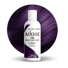 Adore Semi Permanent Hair Color (186 Rich Eggplant) | Vegan & Cruelty-Free Purple Hair Dye | No Ammonia, No Peroxide, No Alcohol | 4 Fl Oz