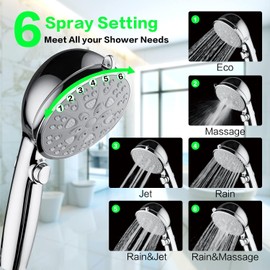 VewePata Handheld Shower Set with 6+1 Jet Types, High Pressure Shower with Water-Saving On/Off Switch (Silver Shower Head with Hose)