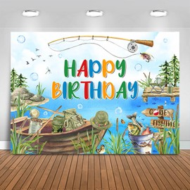 Fitumiw Fishing Birthday Backdrop 7x5ft Gone Fishing Happy Birthday Background Party Decorations Fishing Theme Birthday Banner Photo Booth Props