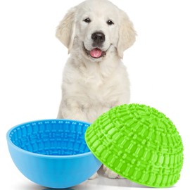 Patelai 2 Pcs Dog Enrichment Lick Bowls Silicone Freeze Bowls Interactive Cat Licking Mats Slow Feeders for Pet Oral Health Boredom Anxiety Relief, Wobble or Stay Put(Green, Blue,Bone)