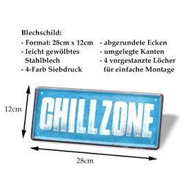 Chillzone Tin Sign - Metal Sign with Cool Lettering - Retro Decorative Sign - Wall Decoration Door Decoration for Kitchen Living Room Fireplace Room Balcony Patio Garden Arbour Pub Party Room - 28 x