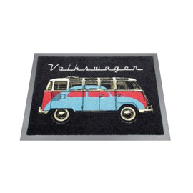 BRISA VW Collection - Volkswagen Samba Bus T1 Camper Van Door Mat, Entrance Mat, Indoor Outdoor Welcome Mat (27x20 Inches/Bus & Beetle/Black)