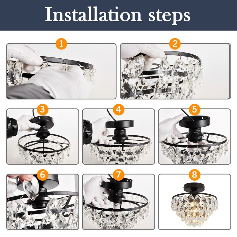 YYJLX Crystal Chandelier,Modern Semi Flush Mount Small Ceiling Light Oil