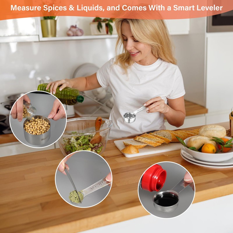 Wuzzox Stainless Steel Measuring Cups & Spoons Set of 13,