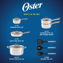 Oster Sangerfield 12 Piece Stainless Steel Cookware Set W/Kitchen Tools