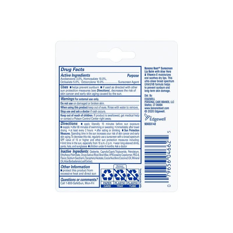 Banana Boat Aloe Vera with Vitamin E Sunscreen Lip Balm,