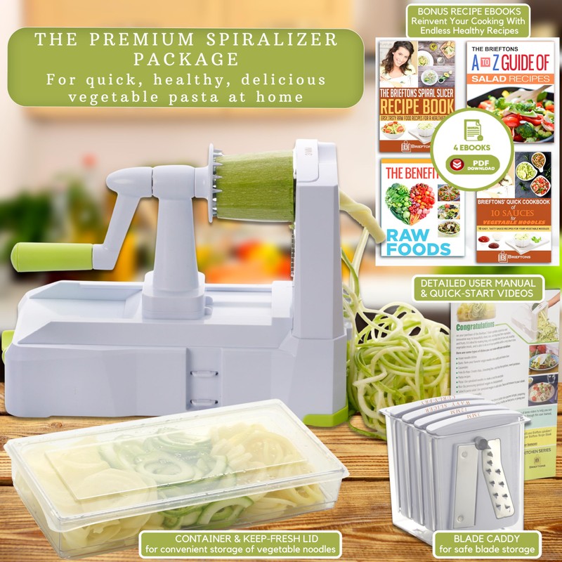 Brieftons 7-Blade Vegetable Spiralizer: Strongest-Heaviest Spiral Slicer, Best Veggie Pasta