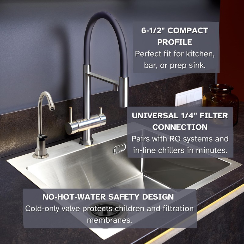 Westbrass D203-NL-20 6" Touch-Flo Style Pure Cold Water Dispenser Faucet,