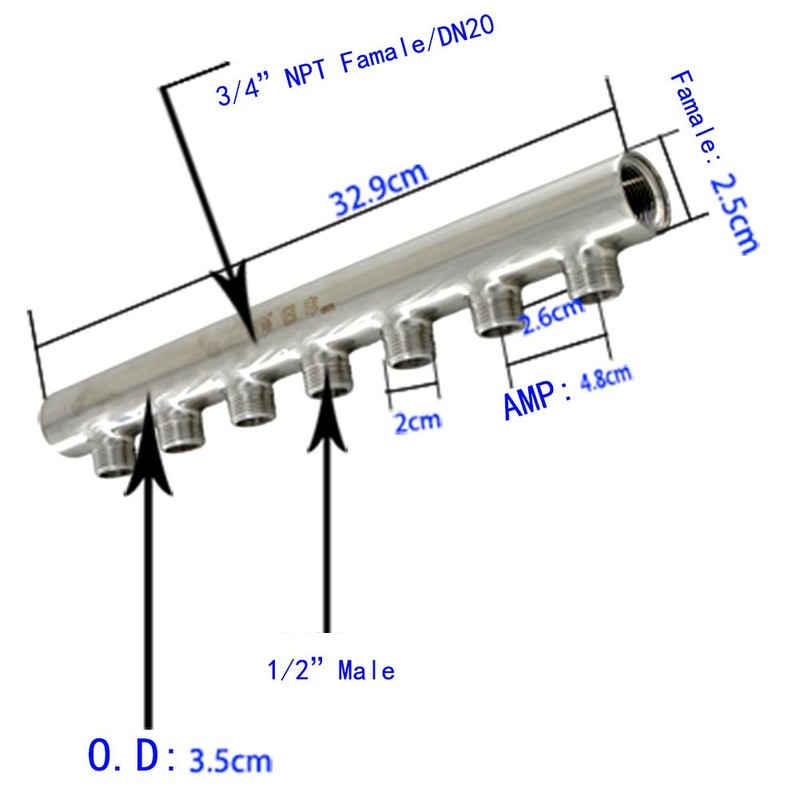 GOGOUP Shower Water Manifold G3/4" Inlet with G1/2" Outlet 7-Way