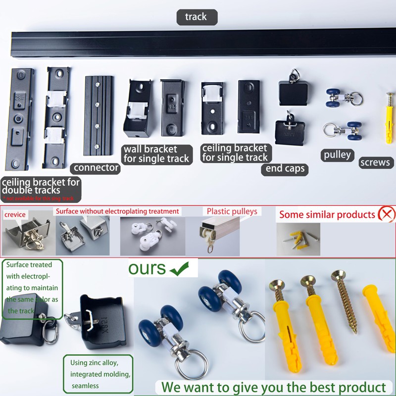 AILEADING Ceiling Curtain Track Wall Mounted Rod (Black, 2M)