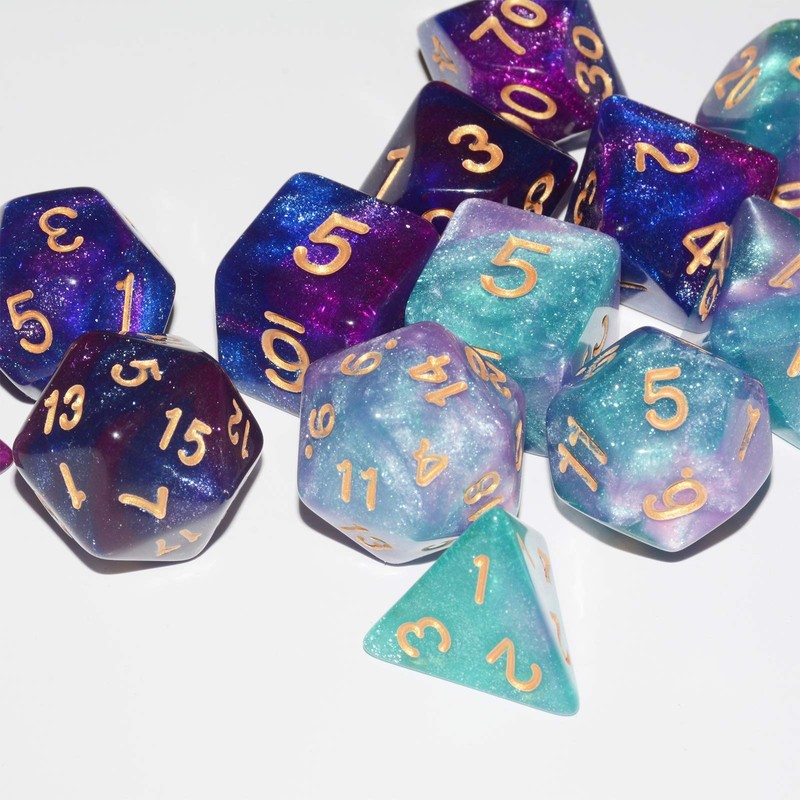 DND Dice 2 X 7Sets, 14Pieces Glitter Sparkle Cosmic Mixed
