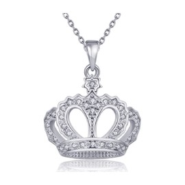 Queen Crown Jewelry - Collar con colgante de corona de circonita cúbica redonda y chapado en oro amarillo de 18 quilates para mujer con cadena de 45,7 cm, Oro Rosa, Circonia cúbica