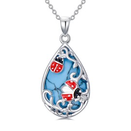 HPQQ Ladybug Necklace for Women 925 Sterling Silver Turquoise Necklaces Teardrop Filigree Pendant Necklace Jewelry Christmas Gifts for Women