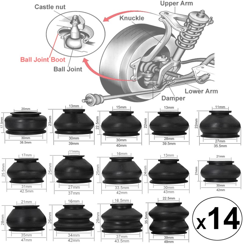 Ball Joint Boot,14 Pcs Universal Multipack Ball Joint Rubber Dust