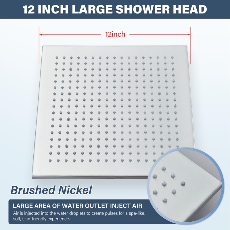 NeierThodore 12" LED Square Rainfall Shower Head Brushed Nickel Top