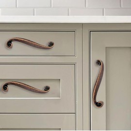 khtumeware 10 Pack Solid Core Kitchen Hammered Antique Copper Cabinet Pulls, Luxury Cabinet Handles, Hardware for Doors & Dresser Drawers, 3-3/4 Inch Hole Center, Refined Rustic Collection.