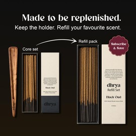 Dhrya Black Oud Incense Sticks Refill Pack, 33 Sticks, Fits Any Holder