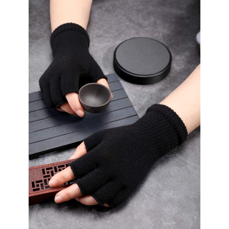 SATINIOR 2 Pair Unisex Winter Half Finger Gloves Knitted Fingerless