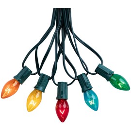 C7 Multicolor Christmas String Lights - 50ft 2 Pack Vintage Christmas Tree Lights, Outdoor Roofline String Lights with 50+2 Spare Bulbs for Patio Garden Holiday Indoor Home Xmas Decoration