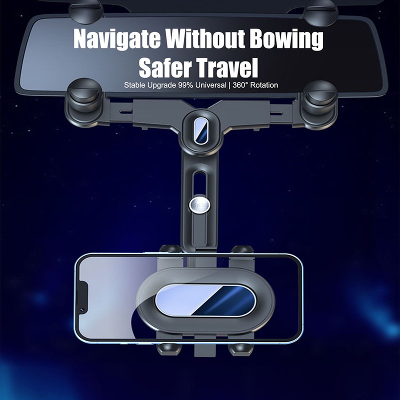 Rearview Mirror Car Phone Holder 360° Rotatable and Retractable Adjustable