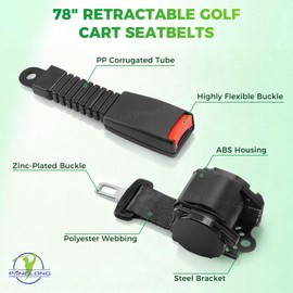 78" Golf Cart Retractable Seatbelts, Universal Seat Belts for Yamaha, Club Car, EZGO Golf Carts, Extra-Long Smooth Retraction Seat Belts, Fit All Body Type, Safer Ride (2 Set)