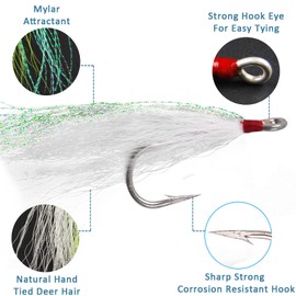 Fishing Bucktail Teasers Hooks Saltwater Bottom Fishing Rigs Hook Bucktail Mylar Flash Teasers for Snapper Catfish Cod Flounder Hi-Lo Rigs White 5pcs