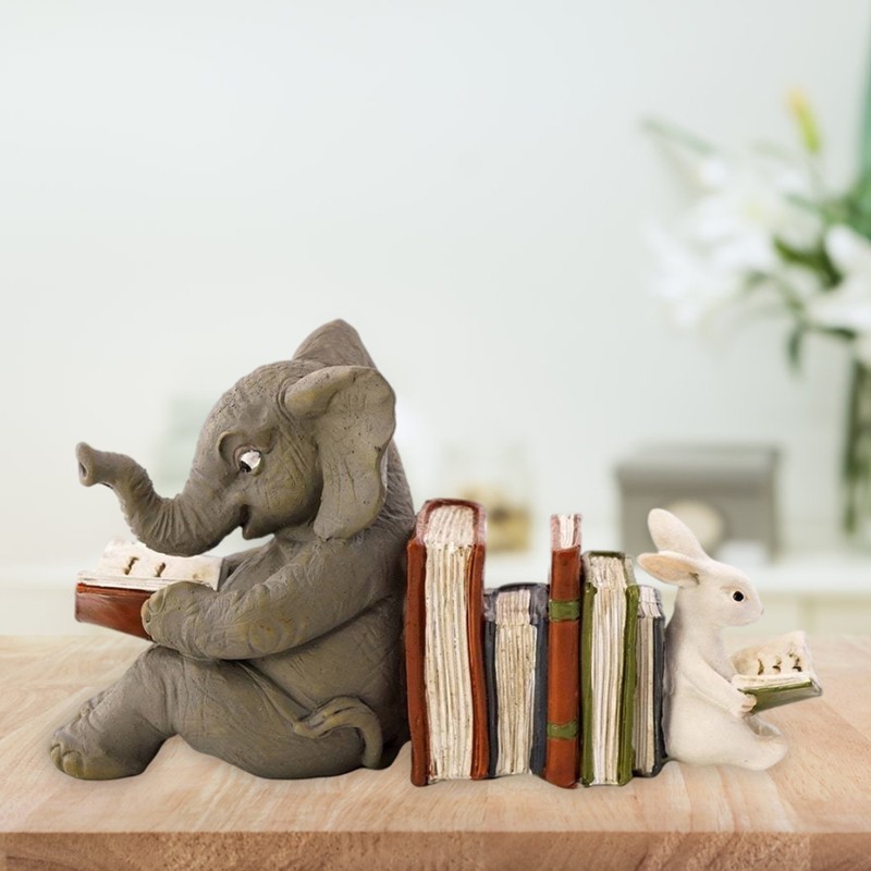 Elephant and Rabbit Statue Bookend Figurines Ornaments Resin Animal Figurines
