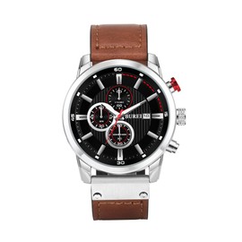 BUREI Mens Brown Vintage Leather Strap Multi-Dial Calendar Waterproof Watch Simulation Quartz Watch Classic Sports Men's Watch Gifts