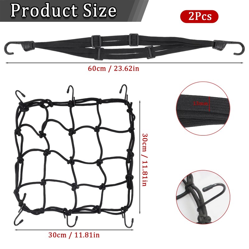 2PCS Motorcycle Cargo Net, Durable Motorcycle Luggage Straps with Hooks,