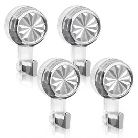 Pack of 4 Suction Hooks Extra Strong, Suction Cup Hooks Strong, Towel Hooks No Drilling, Suction Cups with Hooks Silver, Reusable Suction Cup Hooks, Max 5 kg, Suction Cups Hooks for Bathroom, Kitchen