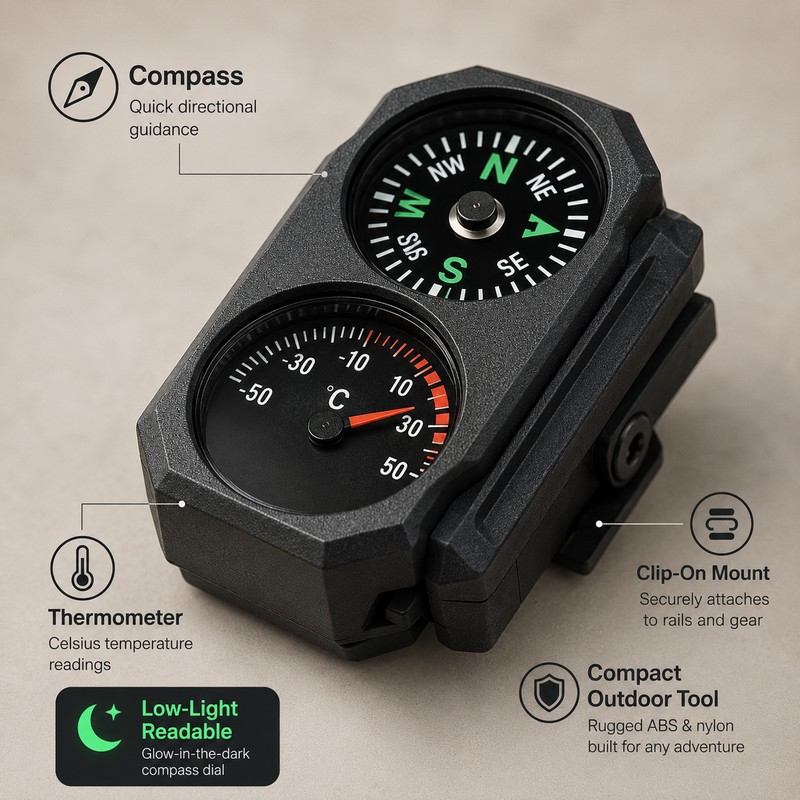 Mini Compass and Thermometer for 20mm Rails – Clip-On Outdoor
