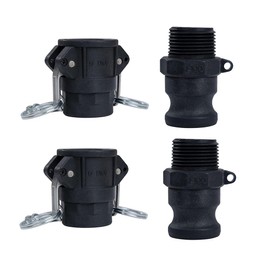 Quafwia 2 pcs Polypropylene Camlock Fittings (1” part D Female Coupler x Female Thread) Cam and Groove Hose Fittings + 2 pcs PP Cam Lock Fitting (1” part F Male adapter x Male Thread)