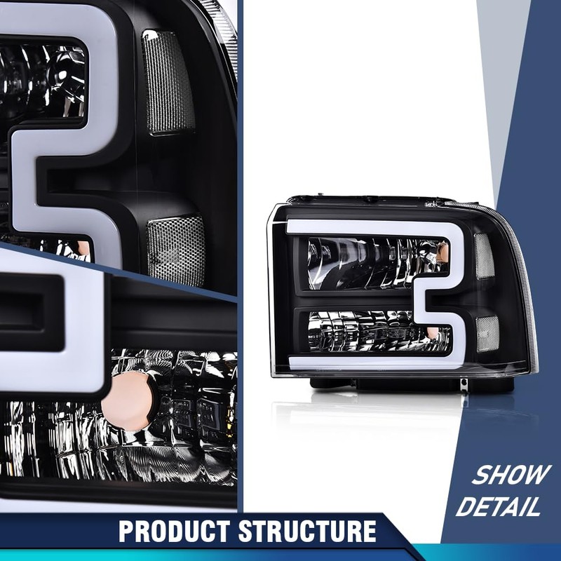 LED Headlights w/Harness Fit 2005-2007 F250-F550, 05 Excursion