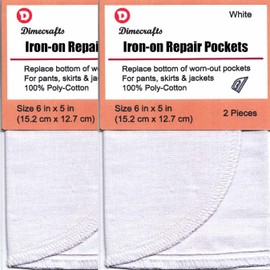 -1 Pair Dimecrafts Heat-Set (Iron-on) Repair Pockets for Replacement/Extension of Trousers/Jeans (White 2 Bags)