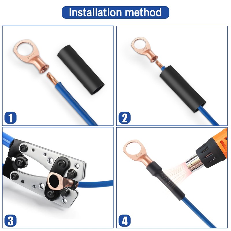 XHF 10PCS 2/0 AWG-3/8 Heavy Duty Battery Lugs with 3:1