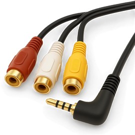CNCTWO C2435ARF3 1.4 inch (3.5 mm) 4-Pole Stereo Mini Plug-Composite x 3 (RCA Video and Audio Terminals) Conversion Cable, Approx. 7.9 inches (20 cm), 4 Pole Sides, Compatible with AV Output Terminal