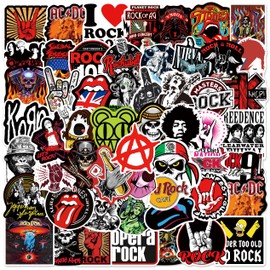 Rock Band Stickers 104 pcs Pack, Heavy Metal Punk Music Vinyl Stickerbomb for Scrapbook Skateboard Guitar Suitcase Scooter Bike Motorcycle Car