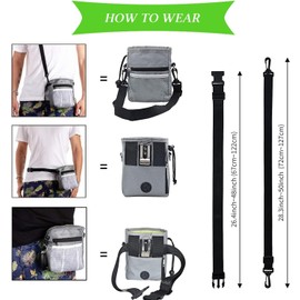 Dog Treat Pouch 1 Pack, Dog Training Pouch With 3 Ways Easily Access to Pet Toys, Kibble, Treats, With Waist Belt, Shoulder Strap- Build-in Waste Bag Dispenser Dog Treat Bag(Black)