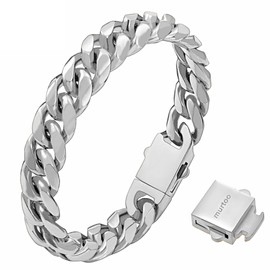 murtoo Mens Cuban Link Bracelet, Stainless Steel Chain Bracelets for Men, Silver Bracelet for Husband with Safety Box Clasp (Silver, 12mm, 8.7inches)