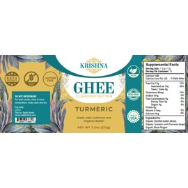 Krishna Turmeric Ghee (7.5 oz) by Vadik Herbs - Cultured organic Ghee-Non-GMO Gluten Free Vegetarian-Keto friendly-Butter Alternative for Cooking & Baking-with Black Pepper for better digestion