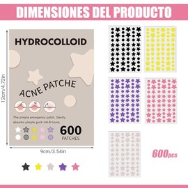 Parches para Acne, 600 PCS Parches para Granos de Estrella. Parche de Acne Estrellas, Suave Sin Irritación, Utilizado para Minimizar el Acné, Pueden A