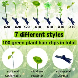 100 Pcs Sprouts Rave Bean Sprout Hair Clips Mixed Style Plant Hair Pins Sprout Clips Little Grass Barrette Funny Hair Accessories for Women Kids Girls Lady Home School Party (Green)
