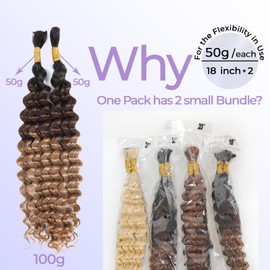 DSEKCAIN Ombre Double Drawn Bulk Human Hair for Braiding No Weft Only Hair for Micro Braids Crochet Hair for Bohemian Box Braids 100 Grams (2 of 50 g) 18 inch Deep Wave T1B/4/27