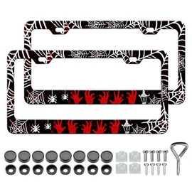 HCSS 2PCS Spider Web Blood Palm License Plate Frames, Goth Horror Aluminum Metal License Plate Holder Covers Car Accessory, Rust-Proof Waterproof Car Decorative Tag Frames for Standard US 12x6 Inch