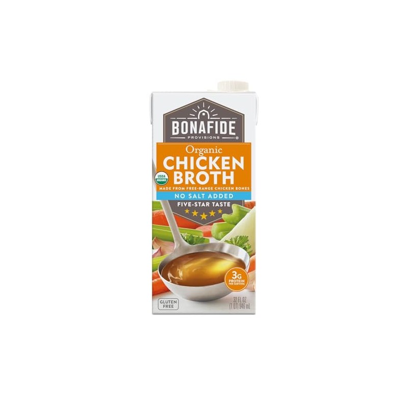 Bonafide Provisions No Salt Added Organic Chicken Broth, Shelf Stable