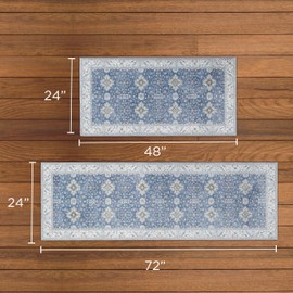 Wyatt & Ash Dream Mink Washable Washable 2-Piece Set Willa Blue/Taupe Geometric 24"x72" Runner & 24"x48" Accent