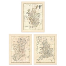 Artery8 Vintage Maps Of The British Isles England Wales Scotland Ireland Set Of 3 Unframed Wall Art Prints Study Office Aesthetic Clement Cruttwell A4